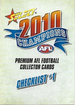 2010 Select AFL Champions #1 Checklist #1 Front